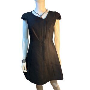 Halston Heritage Fit & Flare Cap Sleeve Black Dress Size 2 MSRP $425 NWT